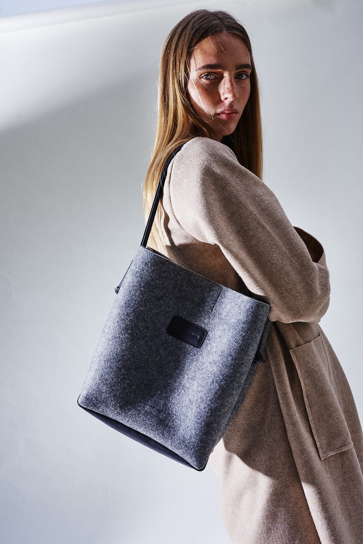 Gray felt tote bag